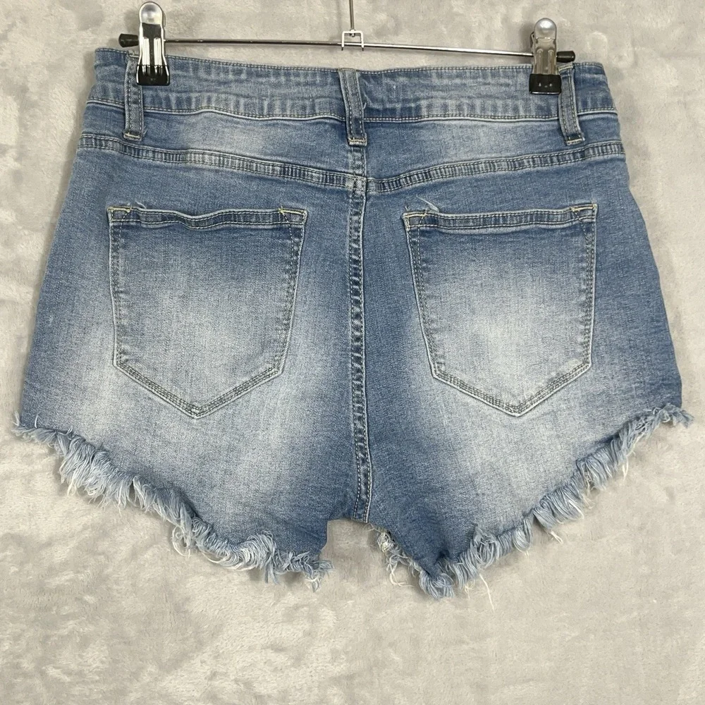KanCan‎ Womens Denim Shorts Micro Mini Frayed Hem Grunge Stretch Small